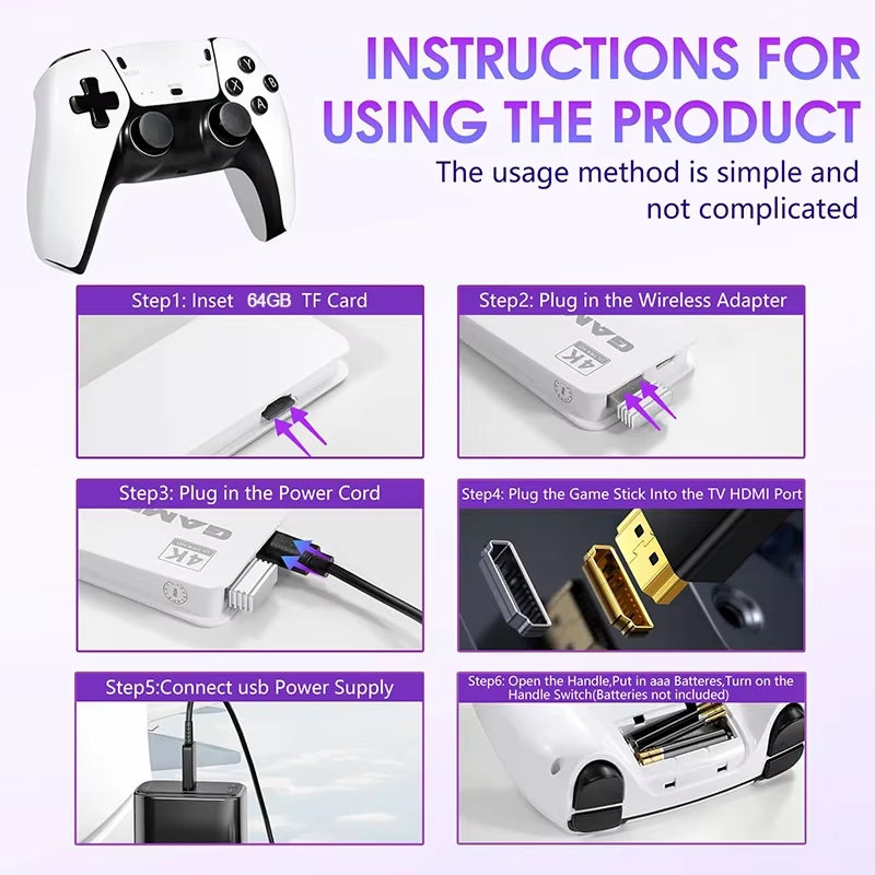 40000 Video Game M15 4K Pro Game Stick 64G Console 2.4G Double Wireless 4K Controller Retro Game TV Stick Classic Games Retro